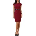 thumbnail image 2 of INSPIRE CHIC Business Dress for Women's Cap Sleeve V Neck Casual Work Office Belted Sheath Dresses M Red, 2 of 5