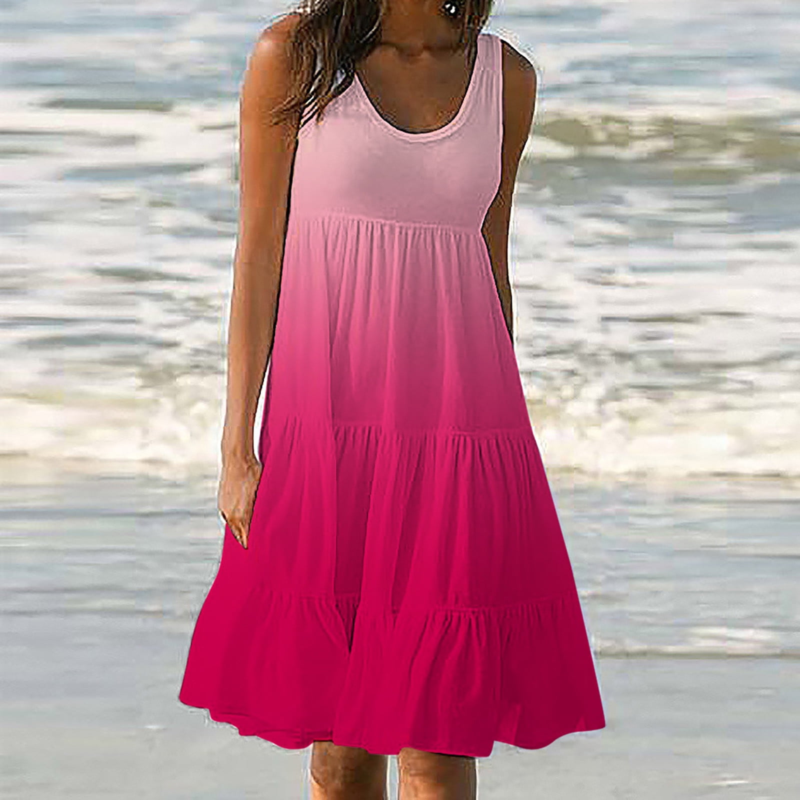 Women's Tie Dye Summer Sleeveless Dress Casual Loose Tank T-Shirt Short Sundress