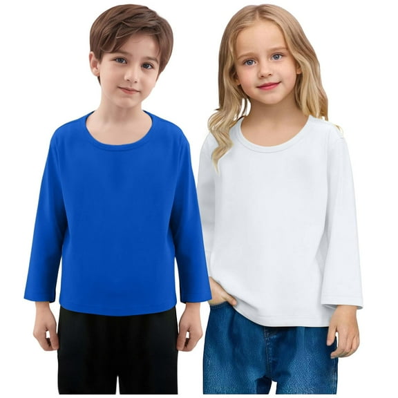 Toddler Boys Girls 2 Pack Cotton Crewneck Sweatshirt, Baby Solid Long Sleeve Pullover Tops