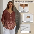 thumbnail image 6 of Xoenoiee Aztec Southwest American Tribal Flower Print Women Button Down Shirts Cotton Linen Blouse Tops 3/4 Sleeve Gauze Shirt Tunic Loose Fit Fashion Trendy Clothes, Size 3XL, 6 of 7