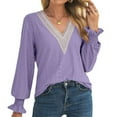 thumbnail image 4 of Fall Tops for Women V Neck Lace Hollow out Trumpet Long Sleeve Shirts Dressy Casual Loose Comfy Tunic Blouses, 4 of 7