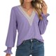 thumbnail image 4 of Tops de manga larga con cuello en V y costuras de encaje hueco para mujer Fridja  bvmnju4829, 4 of 7