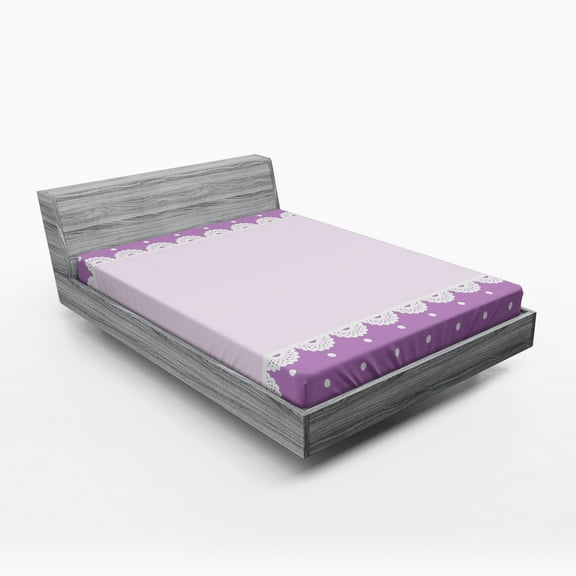 Mauve Fitted Sheet, Old Fashioned Ornate Lace Pattern with Classical Polka Dots Background Image, Soft Decorative Fabric Bedding, Full Size, Lilac Lavender, by Ambesonne