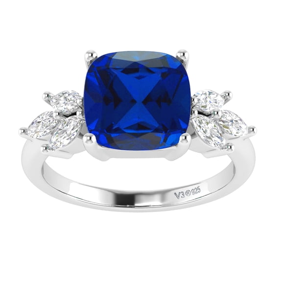 Sterling Silver with Blue Sapphire and White Topaz Seven Stone Ring