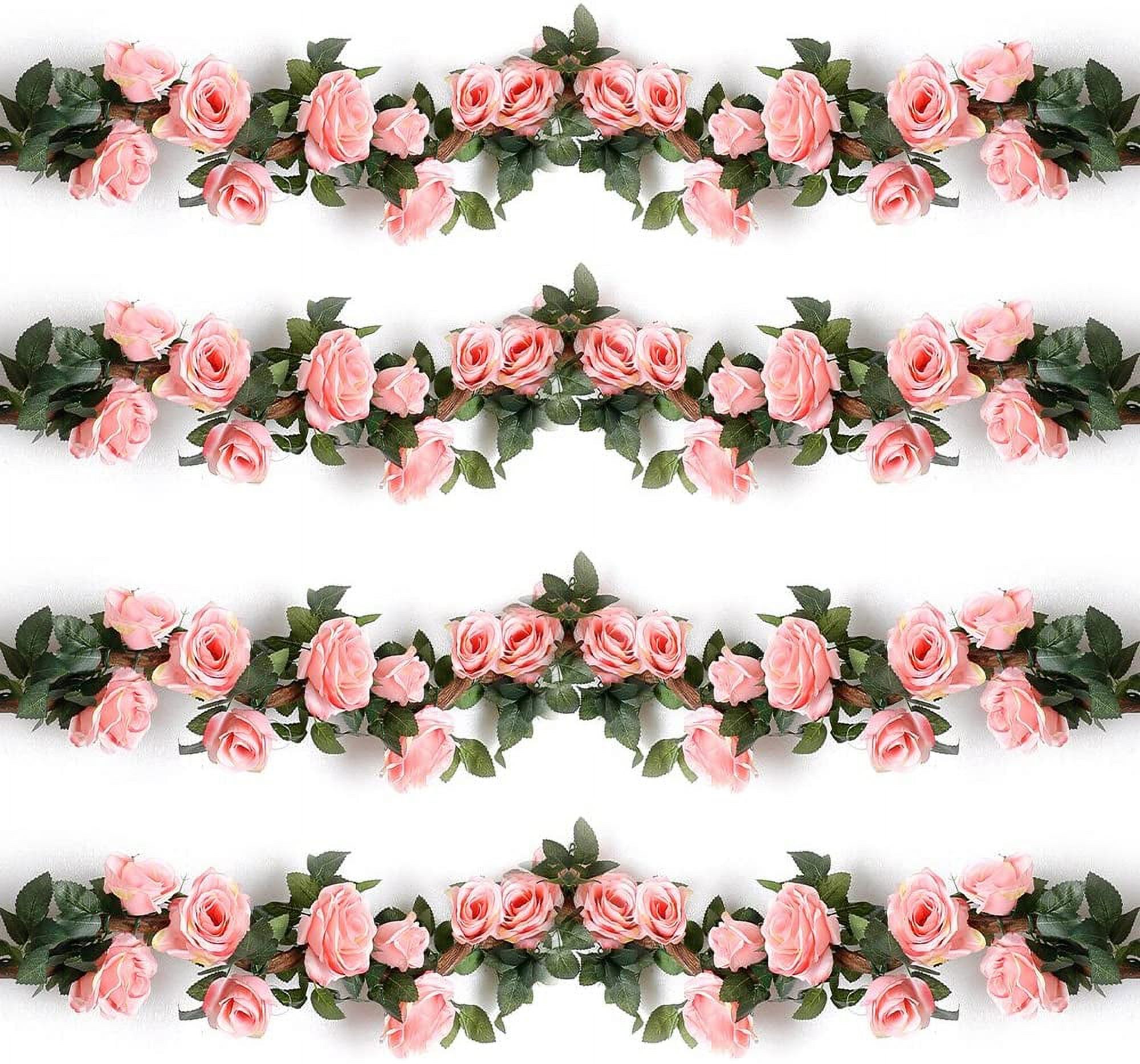 ReedCA 4PCS(28.8 FT) Artificial Rose Vines Fake Silk Flowers Rose Garlands Hanging Rose Ivy Plants for Wedding Home Office Arch Arrangement Decoration (red)