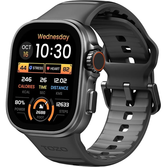 TOZO GPS 1.95" AMOLED Men Women's Smart Watch with Bluetooth Answer/Calls, 15-Day Battery, 100 Sports Modes, 5ATM Waterproof Fitness Tracker Fits for Android Iphone, Perfect Gift