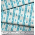 thumbnail image 2 of Soimoi Blue Silk Fabric Leaves & Owl Stripe Print Sewing Fabric BTY 42 Inch Wide, 2 of 3