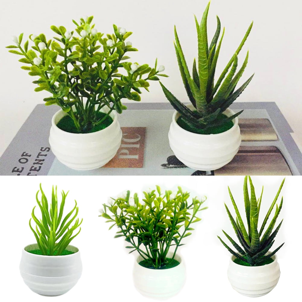 Dengjunhu 3Pcs Mini Artificial Plants with Pot Modern Farmhouse Plants Home Decor Small Fake