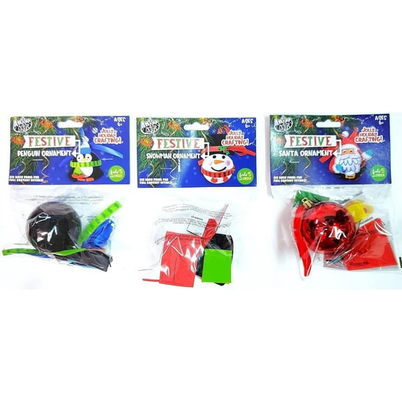 Dwellacy DIY Christmas Tree Plastic Ball Ornaments – 3 Pack Set – Holiday Kids Crafts Activity with Santa Snowman and Penguin – Fun Games, Party Favors, Gifts, and Xmas Trees Decorations