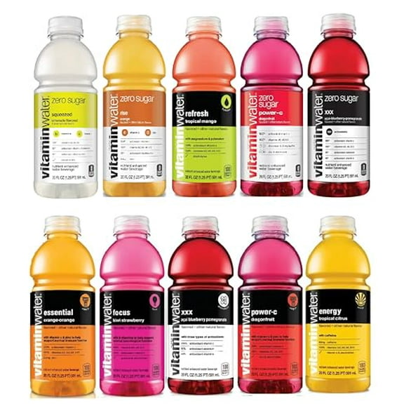 Vitaminwater Flavored Water | Variety Pk - 20 Fl Oz Bottles, Nutrient Enhanced Water w/ Vitamins, Antioxidants, Electrolytes 10pk