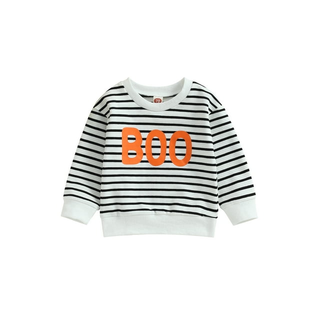 Faithtur Pull d'Automne pour Bébé à Rayures Imprimé Lettres Manches Longues Col Rond Chandail en Molleton Chaud pour l'Hiver pour Halloween