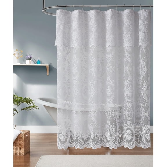 72 Inch White Gothic Vintage Shower Curtain with Matching Valance. SH White 72