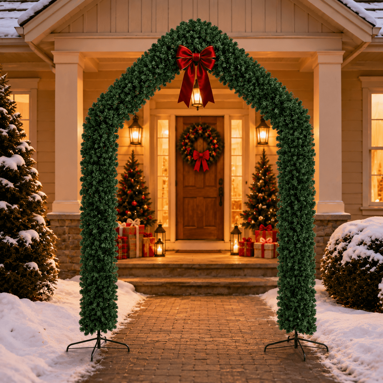 Alvantor 8.5 ft Unlit Artificial Christmas Arch with 1,650 PVC Branch Tips and Steel Stands, Green