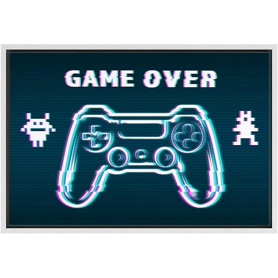 IDEA4WALL Framed Canvas Art Wall Decor Video Arcade Playstation Console and Game Over Pop Culture Media Illustrations Pop Art Modern Colorful for Dorm Home Office - 16"x24"