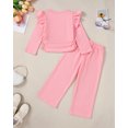thumbnail image 4 of Yaoqi 4T Toddler Girl Outfit Set 5T Child Girls Winter Clothes Ruffle Long Sleeves Solid Color Top Wide Leg Pants 2pcs Clothing Pink, 4 of 6