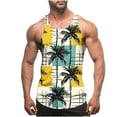 thumbnail image 1 of Handshe Men's Hawaiian Printed Vest Top, Thin - Strap Open - Back Crew Neck Sports Vest, 1 of 4
