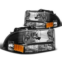 DNA Motoring For 97-04 Dodge Dakota Durango Black Amber Corner Diamond Headlight Lamps Pair