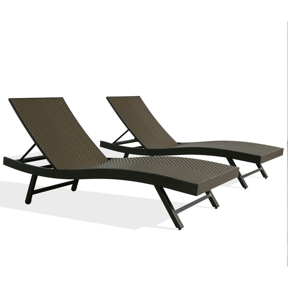 Ulax Furniture Outdoor Aluminum Wicker Chaise Lounge Patio Adjustable