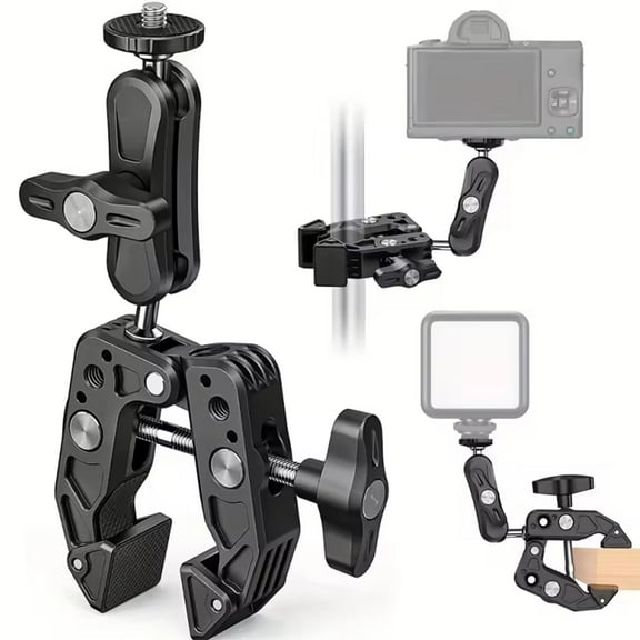 Super Clamp Double Camera Clamp, Crab Plier Clip Bracket Mount Monitor Magic Arm Double Ball Head Adapter for Photo Studio Light Stand, Photography Reflector, Photo Boom Stand, Cross Bars