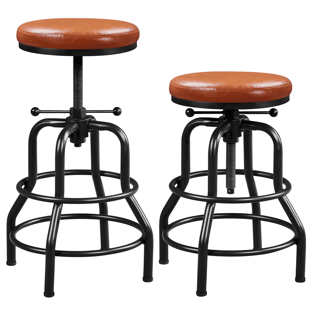 Alden Design Vintage Faux Leather Swivel Counter Bar Stool for Dining Room, Light Brown