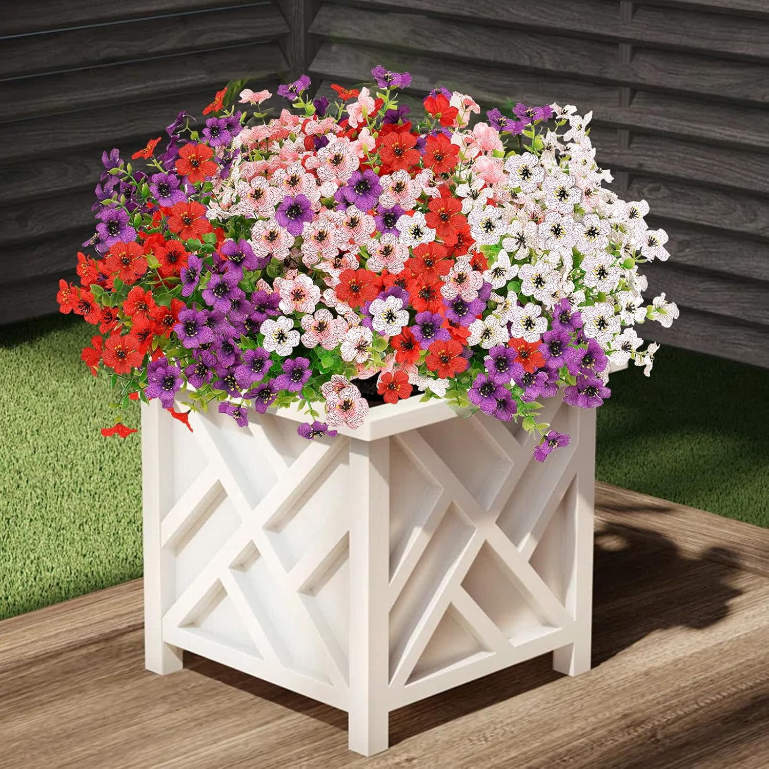 ZOELNIC 12 Bundles Artificial Fake Flowers Outdoors, Realistic UV Resistant Faux Plants with Silk Flowers for Outside Planters Window Box Front Porch Summer Decoration
