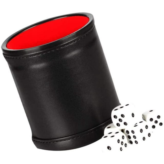 Dice Cup Set, Leather, Inner Cover Made Of Felt, Quiet Dice Cup With 5 Dice, For Farkle, Yahtzee, Black, 2 Pieces