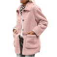 thumbnail image 2 of Spring Tops for Women Womens Tops under $5 Plus Size Women's Solid Winter Faux Coats Lapel Pockets Fleece Jacket Casual Trendy Outerwear Pink L, 2 of 9