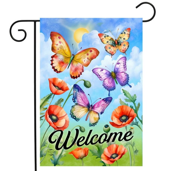 Briarwood Lane Butterflies and Poppies Welcome Garden Flag