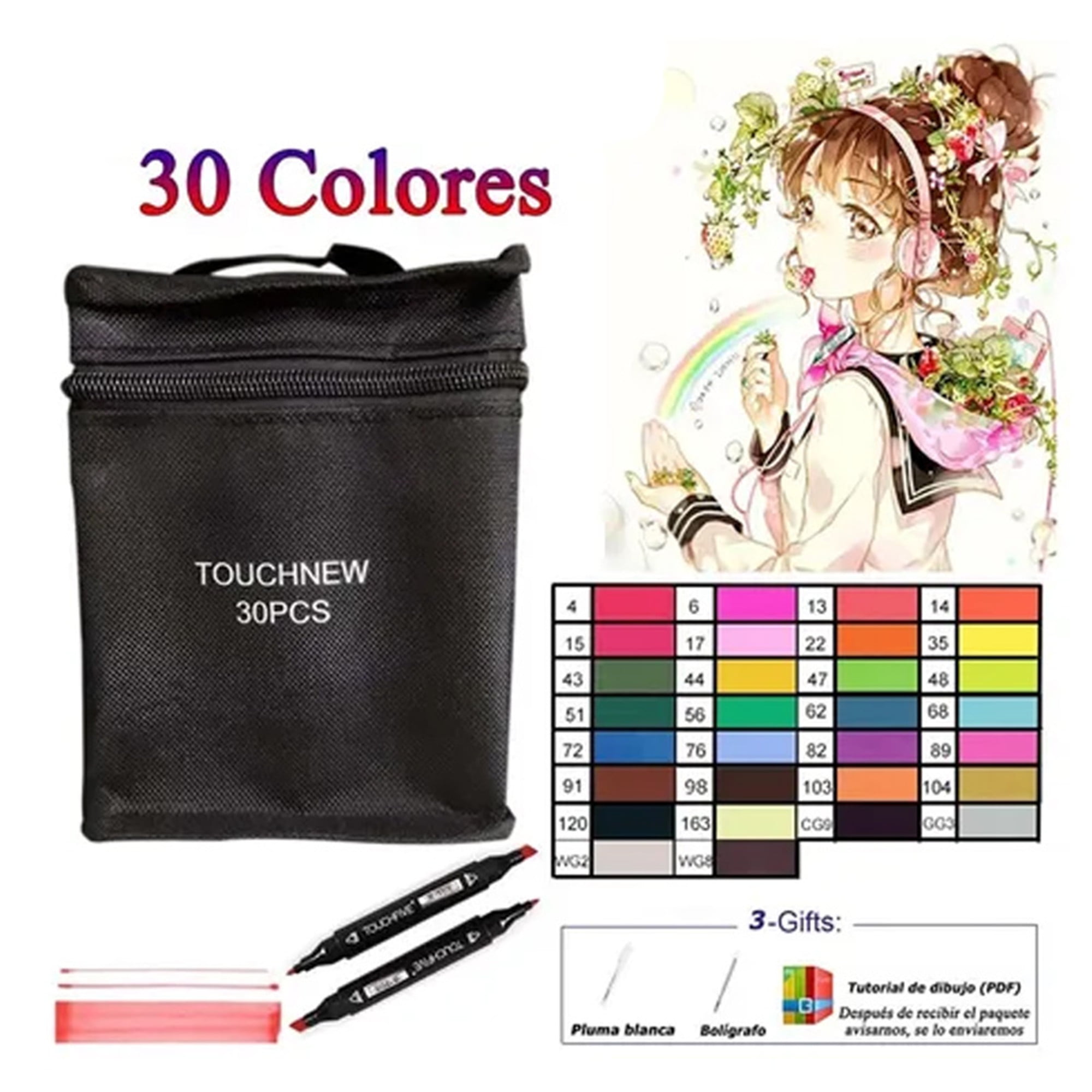 30 Colors - Black 30 Colors Set- Alcohol Based Artist Markers Adult Kids Drawing Painting Coloring Manga Sketching NetEra Dual Tip Brush Artist Marker Pens