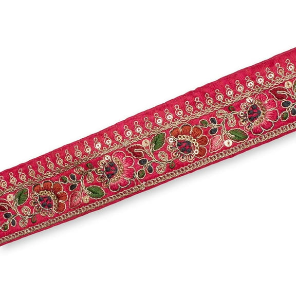 1.75 Inch Multicolored Metallic Corded Sequin Embroidery On Two Tone Trim For Sewing, Crafts, Decor, or Upholstery Projects - Fuschsia 1 Pack (9.8 Yards / 9 Meters)