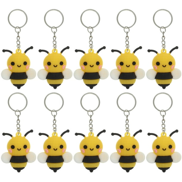 PTOOTP 10 llaveros de abeja bonitos para fiestas temáticas de abejas, llaveros de abejas de dibujos animados, decoraciones para bolsos