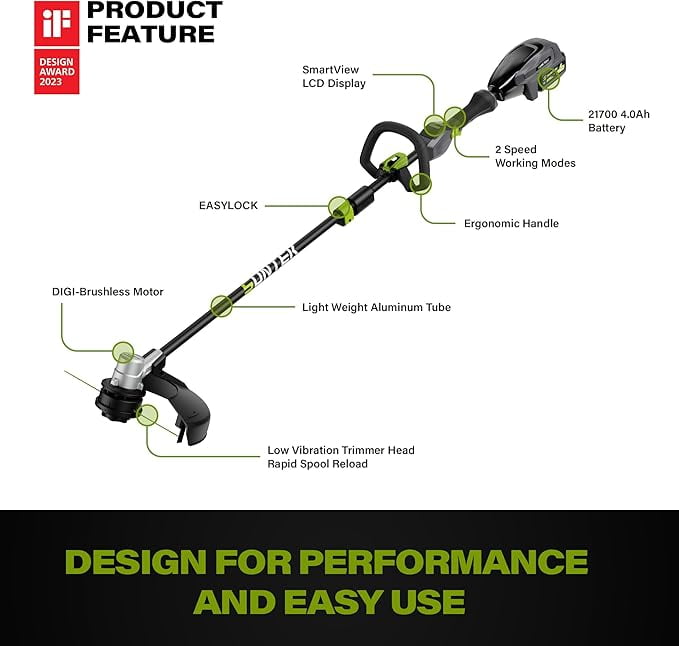 SUNTEK 40V 15-Inch Cordless String Trimmer with 4.0Ah Battery and Rapid Charger, IOT and APP Connection