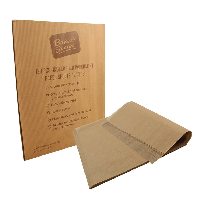 Baker's Secret Paper Microwave Safe Unbleached Parchment Paper Sheets  12x16