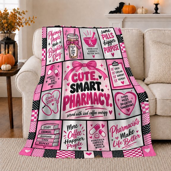 Pharmacy Pride Collage, Festive Holiday Scene, Warm Flannel Blanket for Kitchen and Dining Room with Detailed Artwork, Art Lovers Birthday Gift, Festive Home Decor