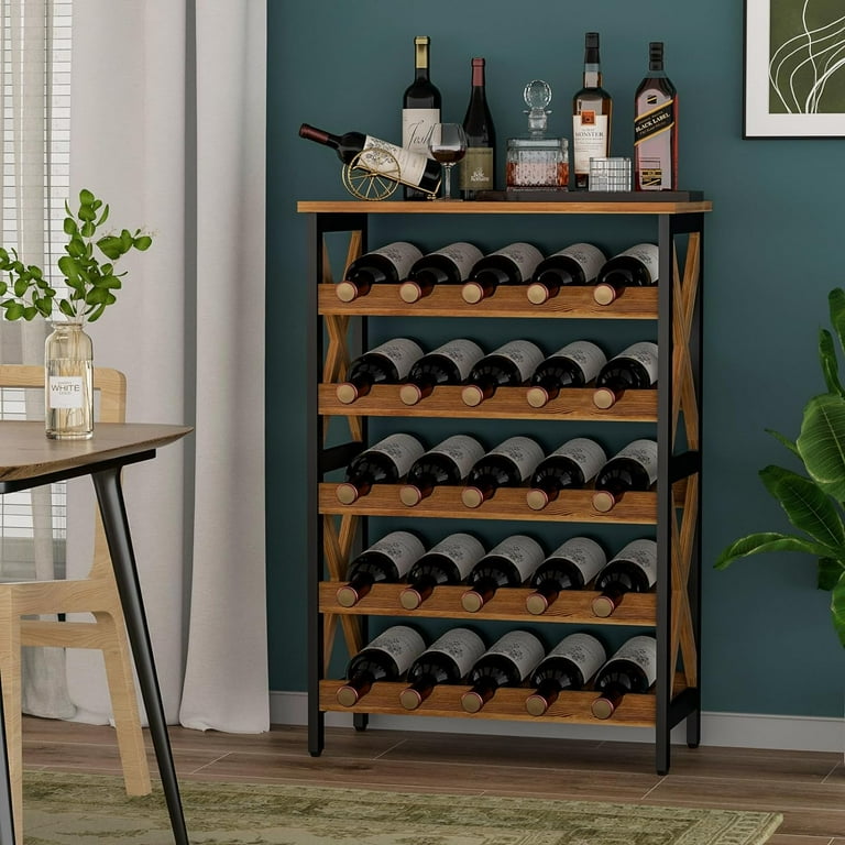 X-cosrack 25-Bottle Wine Rack Free Standing Floor, Rustic Wine