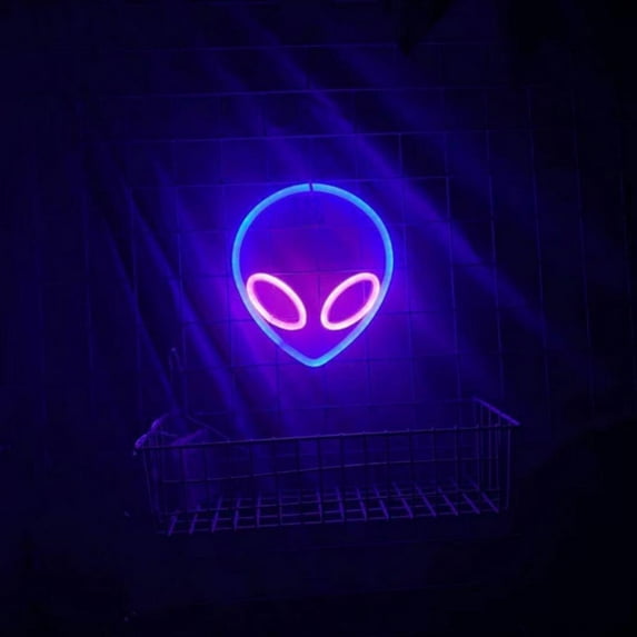 Alien Neon Sign LED Neon Lights USB/Battery Powered Wall Light Decor for Bedroom, Birthday,Wedding Party, 8" x 9" (Blue Pink)