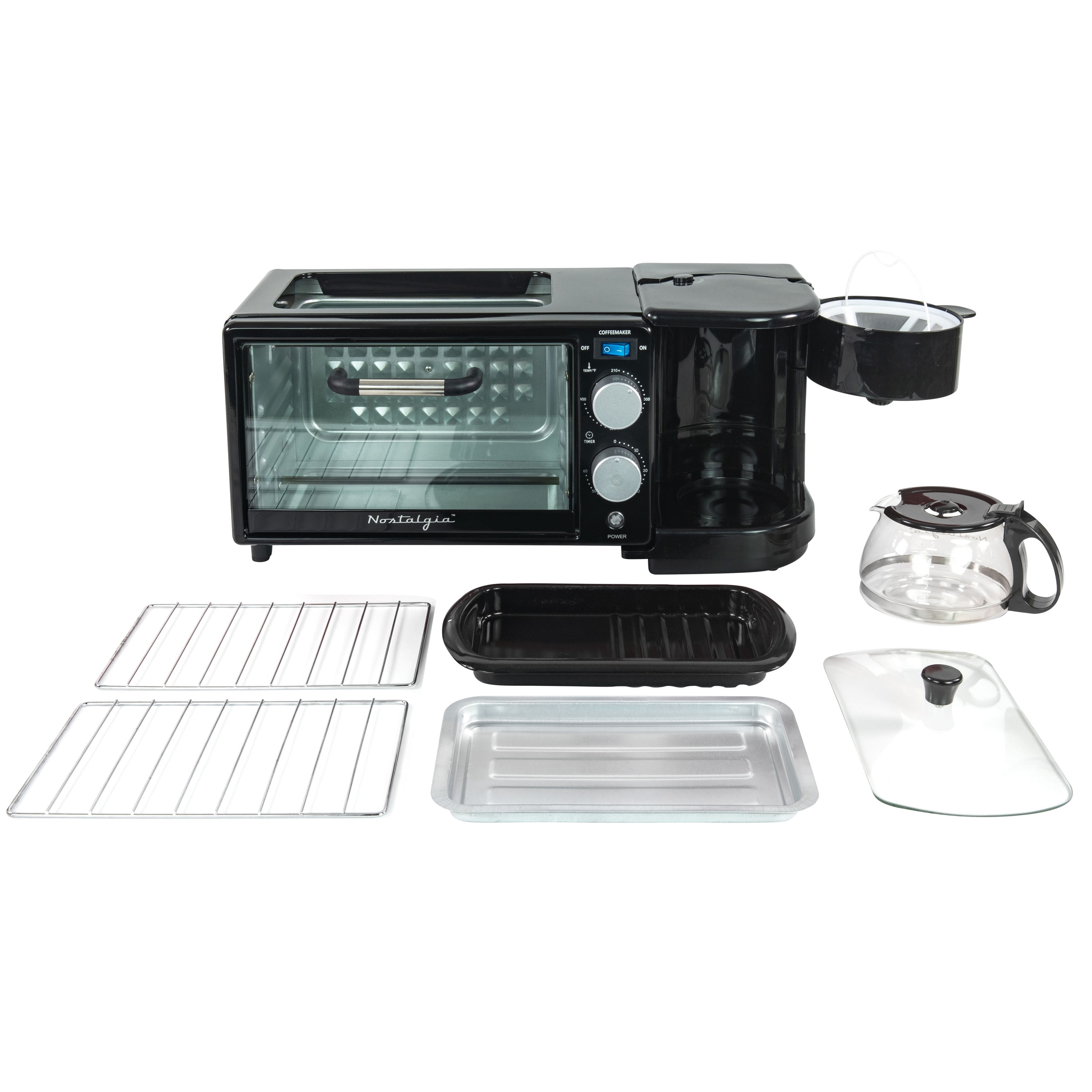Nostalgia Retro 3-in-1 Breakfast Station with Coffeemaker, Griddle, and Toaster Oven, Black