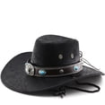 thumbnail image 4 of XIAOCHA Men's Turquoise Inlay Band Cowboy Hat Solid Farm Outdoor Wide Brim Western Hat,Black, 4 of 7