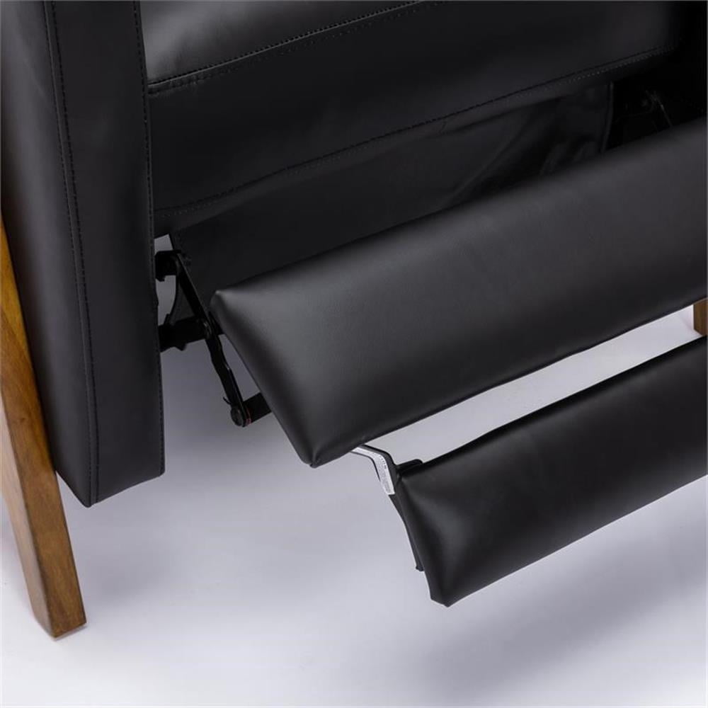 Reed Black Top Grain Leather Exposed Wood Frame Push Back Recliner
