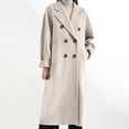 thumbnail image 4 of Lovskoo Womens Winter Coats Double Breasted Pea Coat Solid Color Lapel Pocket Button Long Woolen Coat Jacket Cardigan Jacket Trench Coat Overcoat White, 4 of 7