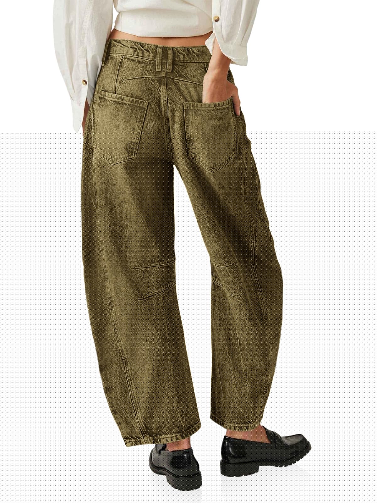 thumbnail image 3 of Women's  Mid Rise Baggy Boyfriend Jeans Vintage Wide Leg Barrel Denim Ankle Pants, 3 of 6
