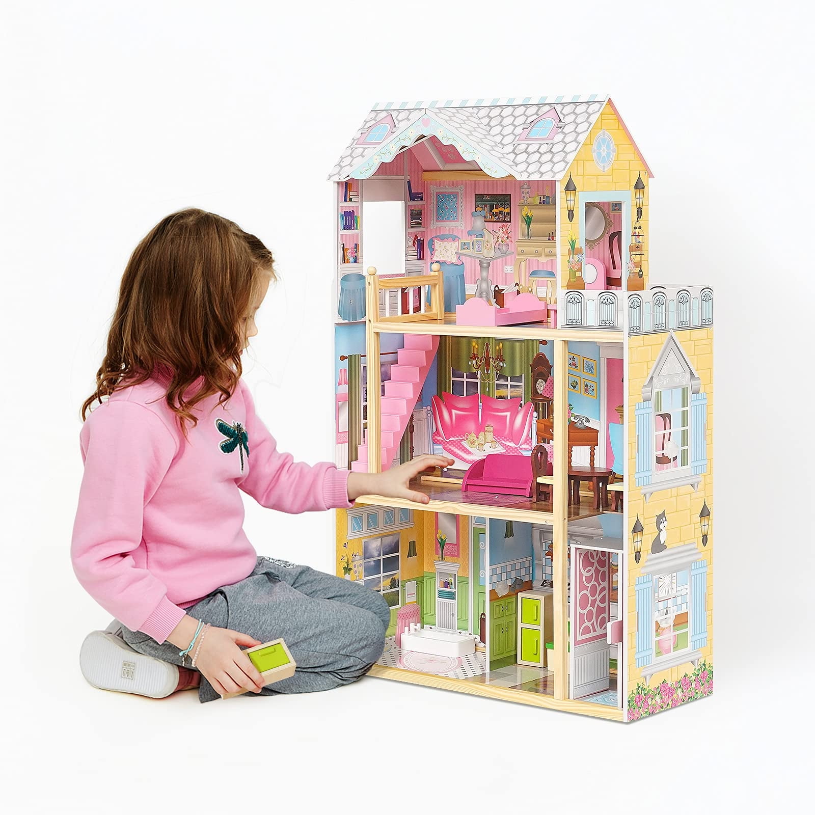 4Pcs/set Cute Wooden Miniature Ladder Dollhouse Decor Mini Furniture Accessory D 