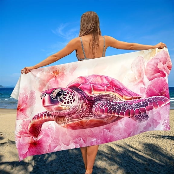 Kbndieu Oversized Beach Towels, Sand Free Quick Dry Absorbent Compact Towels for Swimming Pool Camping Beach Accessories, Lightweight Thin Bathroom Bath Towels - Pink Turtle
