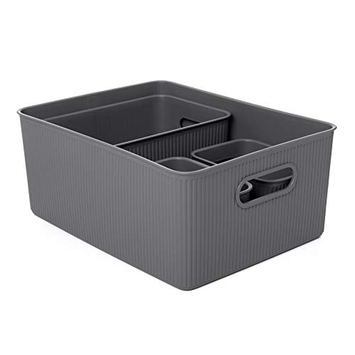 Superio Desk Drawer Organizer Basket, Set of 4 Plastic Storage Bins for