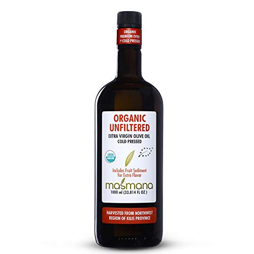 Masmana Organic Unfiltered Olive Oil 1st Cold Pressed Organic Premium Extra Virgin Olive Oil Evoo Low Acidity Includes Fruit Sediment For Extra Flavor Gluten Free 34 Fl Oz 1000 Ml