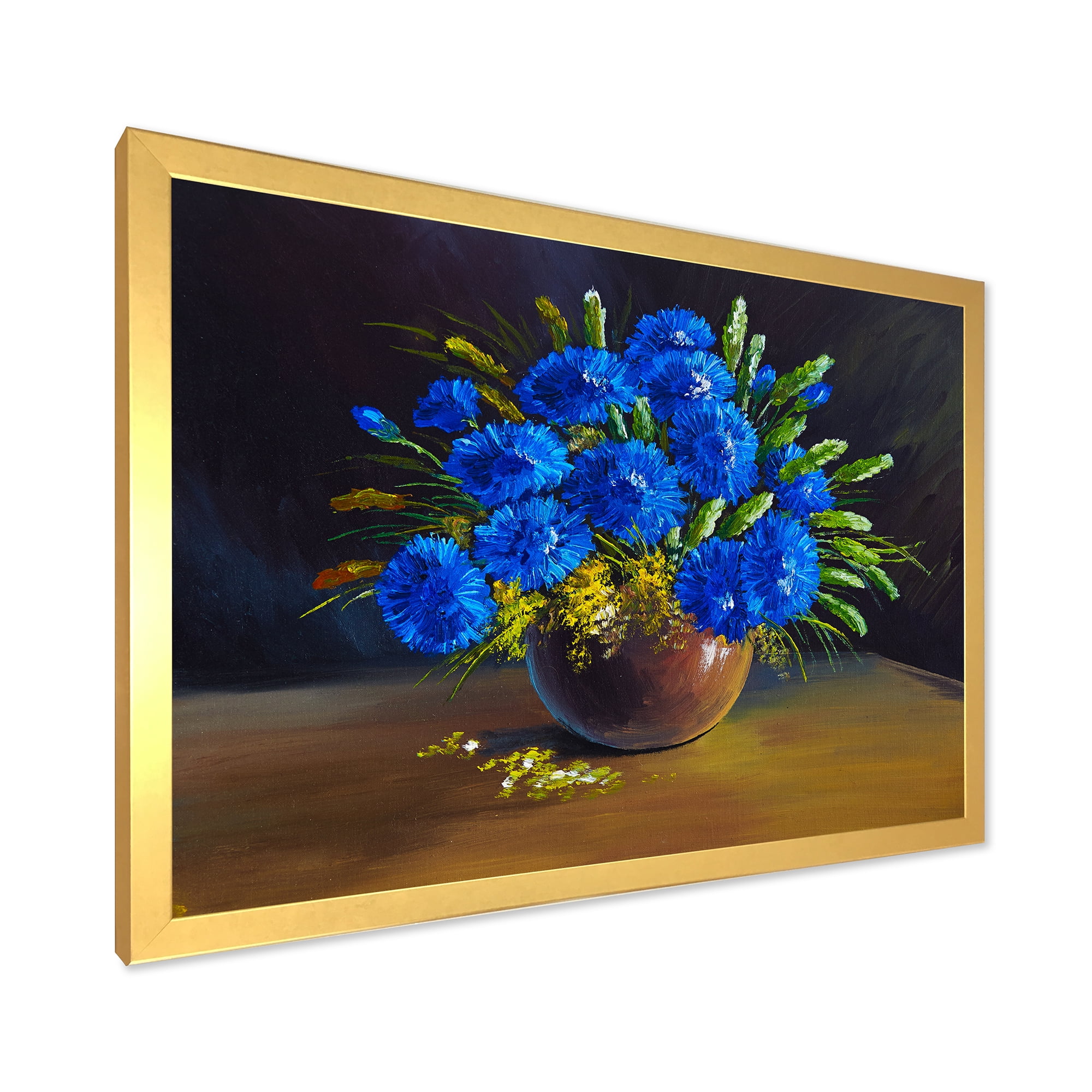 Designart 'Still Life A Bouquet Of Blue Wildflowers In Vase' Traditional Framed Art Print