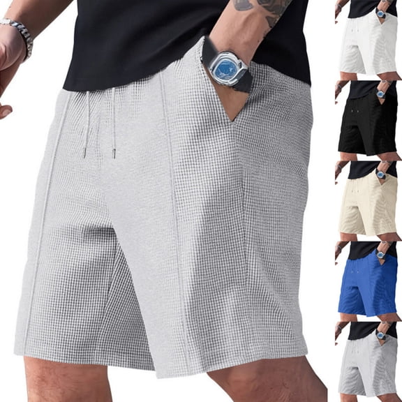 Dwellite Mens Shorts Waffle Knit Drawstring Shorts Stretch Elastic Waist Summer Beach Lounge Sweat Short Pants with Pocket 2026 Black L