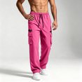 thumbnail image 2 of Men's Casual Trousers Men Straight Leg Multiple Pockets Pants for Daily Wear Hot Pink,M, 2 of 7