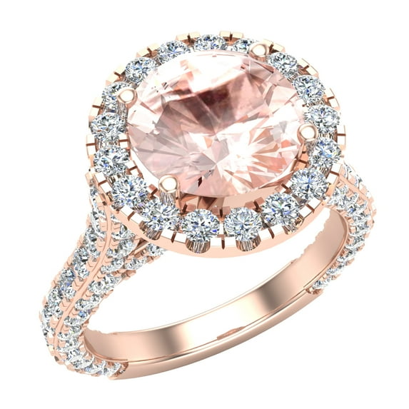 Round Cut Pink Morganite Diamond Halo Rings 14K Rose Gold 4.15 CT TW (G,SI)