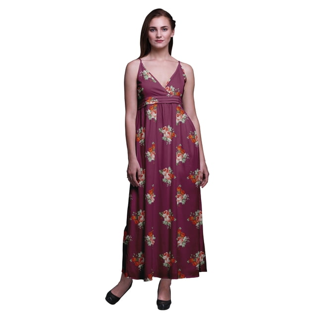 Bimba Robe Longue Maxi d'Été à Imprimé Floral pour Femme, Col en V, Tenue de Villégiature de Vacances - Grand
